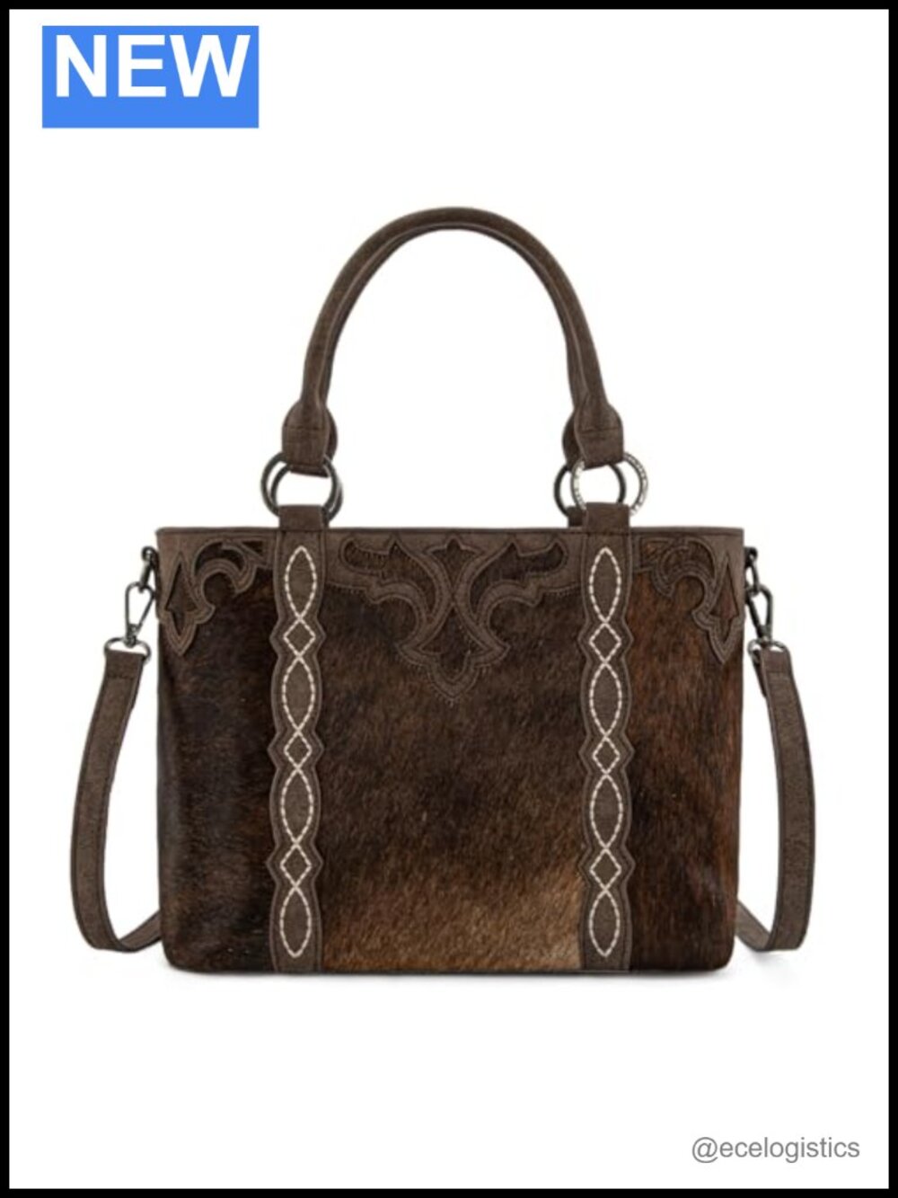 Genuine Hair-On Cowhide Western Tote Bag with Zipper Closure and Padded Laptop